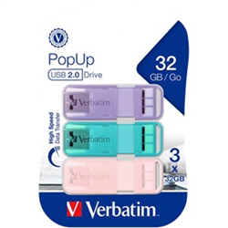 Pop-Up USB 2.0 32GB Triple Pack - Assorted Pastel COLOURS