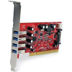 4 Port PCI SuperSpeed USB 3.0 Adapter Card with SATA/SP4 Power - Quad Port PCI SuperSpeed USB 3 Controller Card with SATA/SP4 Power