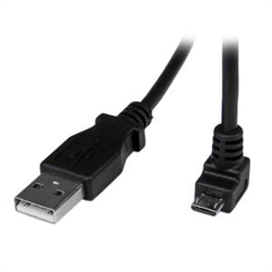 2M Micro USB Cable Cord - A To Down Angle Micro B - Down Angled Micro USB Cable - 1X USB A (M) 1X USB Micro B (M) - Black