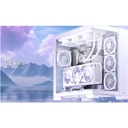 Antec C8 E-ATX- mATX- ITX- Seamless Edge View Front and Side- USB-C- 4mm Tempered Glass- 360mm liquid cooler top- bottom- side. 2x USB 3.0 White Case.