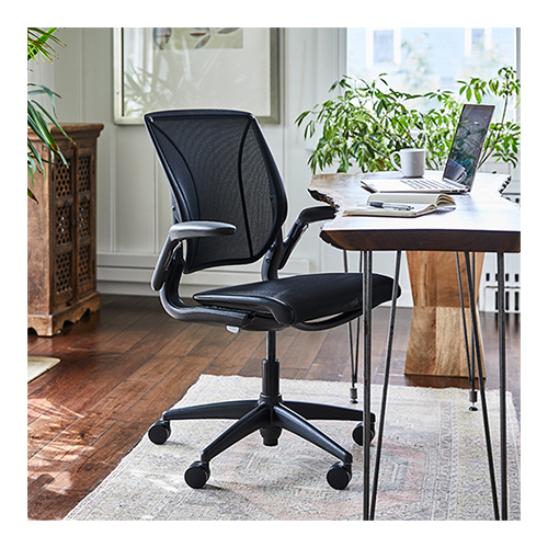 HUMANSCALE WORLD ONE CHAIR- ADJUSTABLE DURON ARMS- BLACK WITH BLACK ...