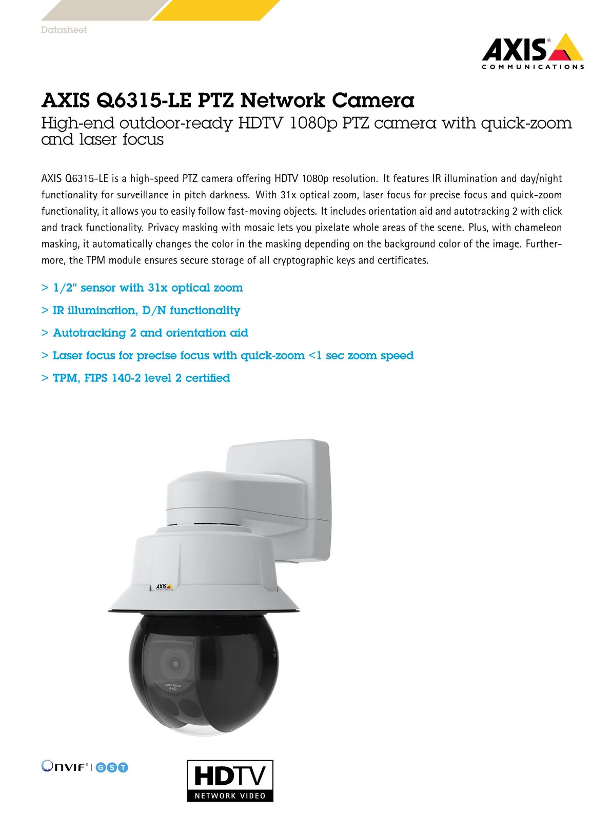 01924-006 - Axis Camera Q6315-LE 50HZ PTZ 1080P 31X IP66