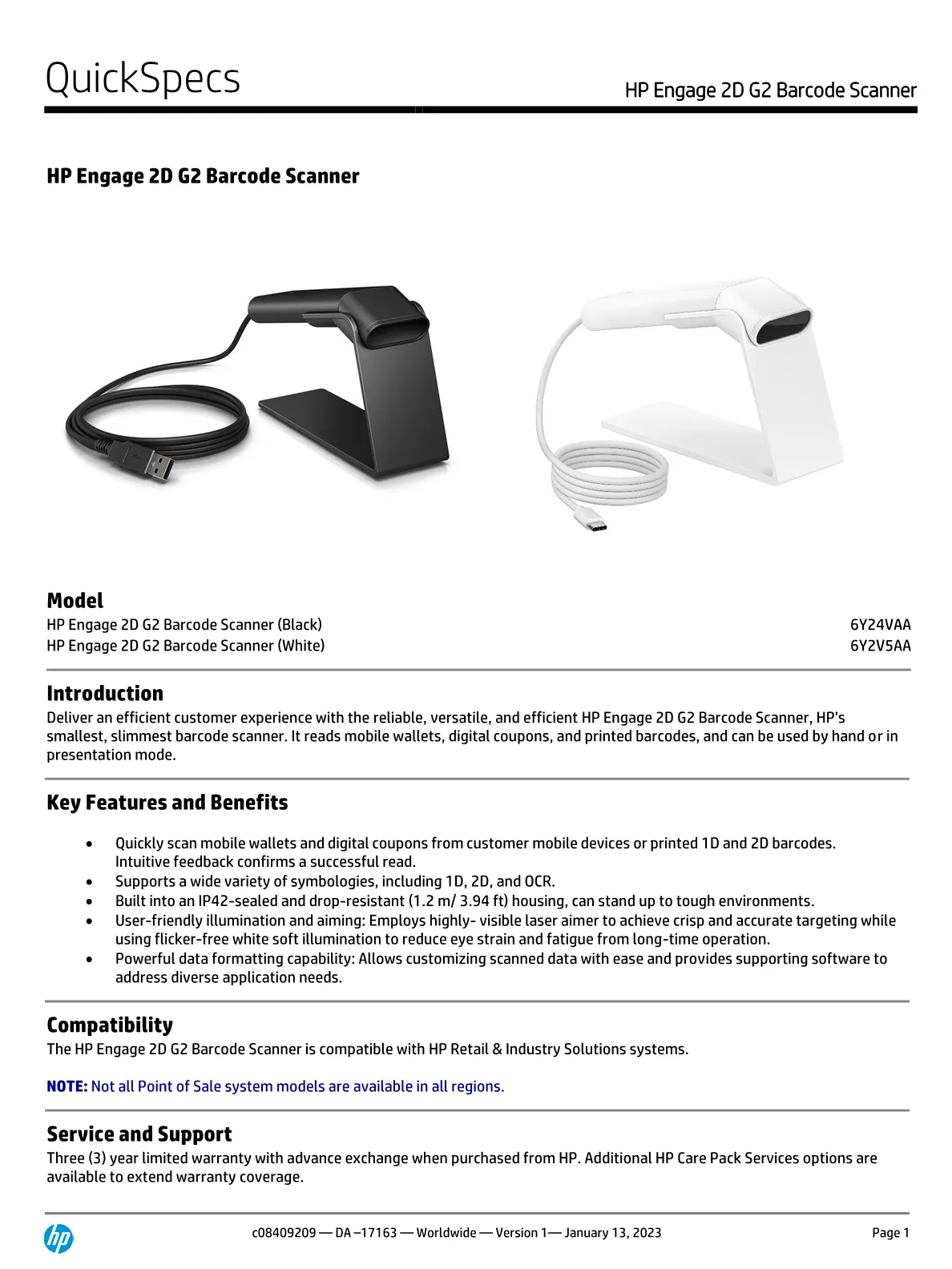 Hp Scanner Engage G2 2d Sr Usbcbl Stand Whi 6y2v5aa 9793