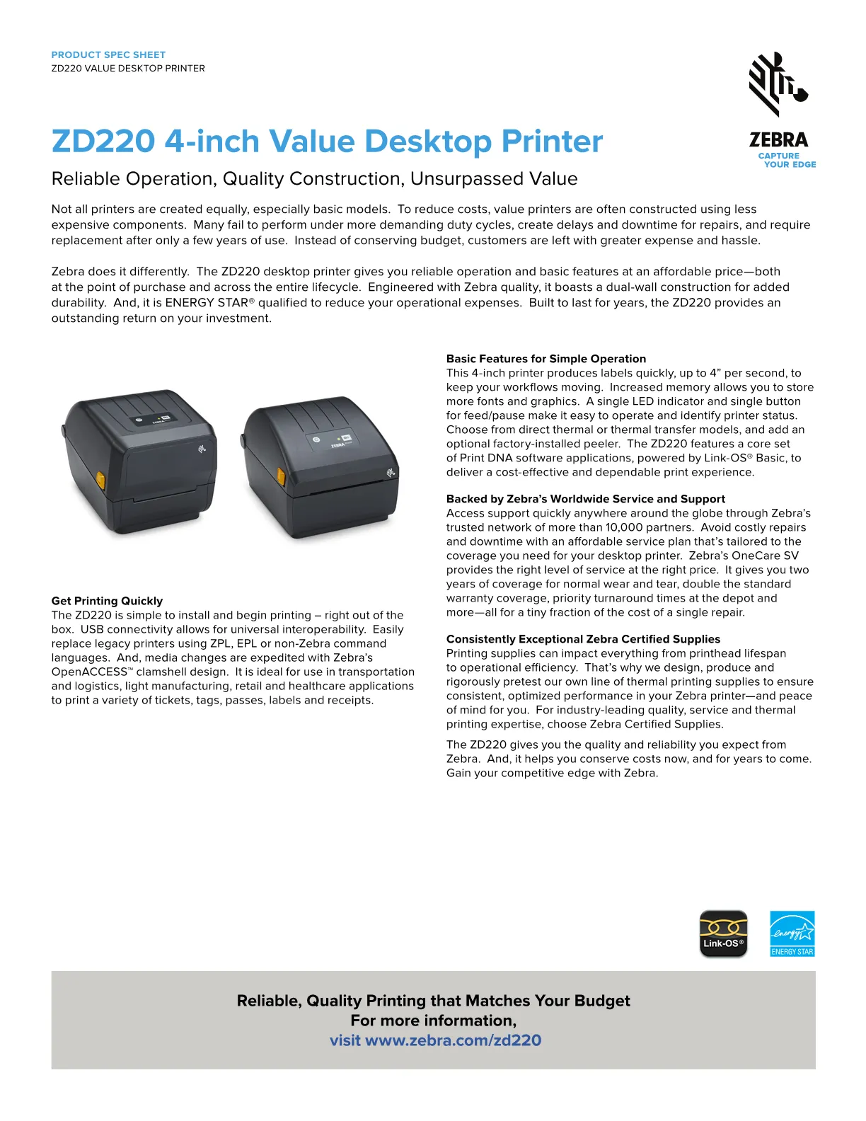 Zebra ZD220   ZD220d Direct Thermal USB Barcode Laber Printer Black - 1