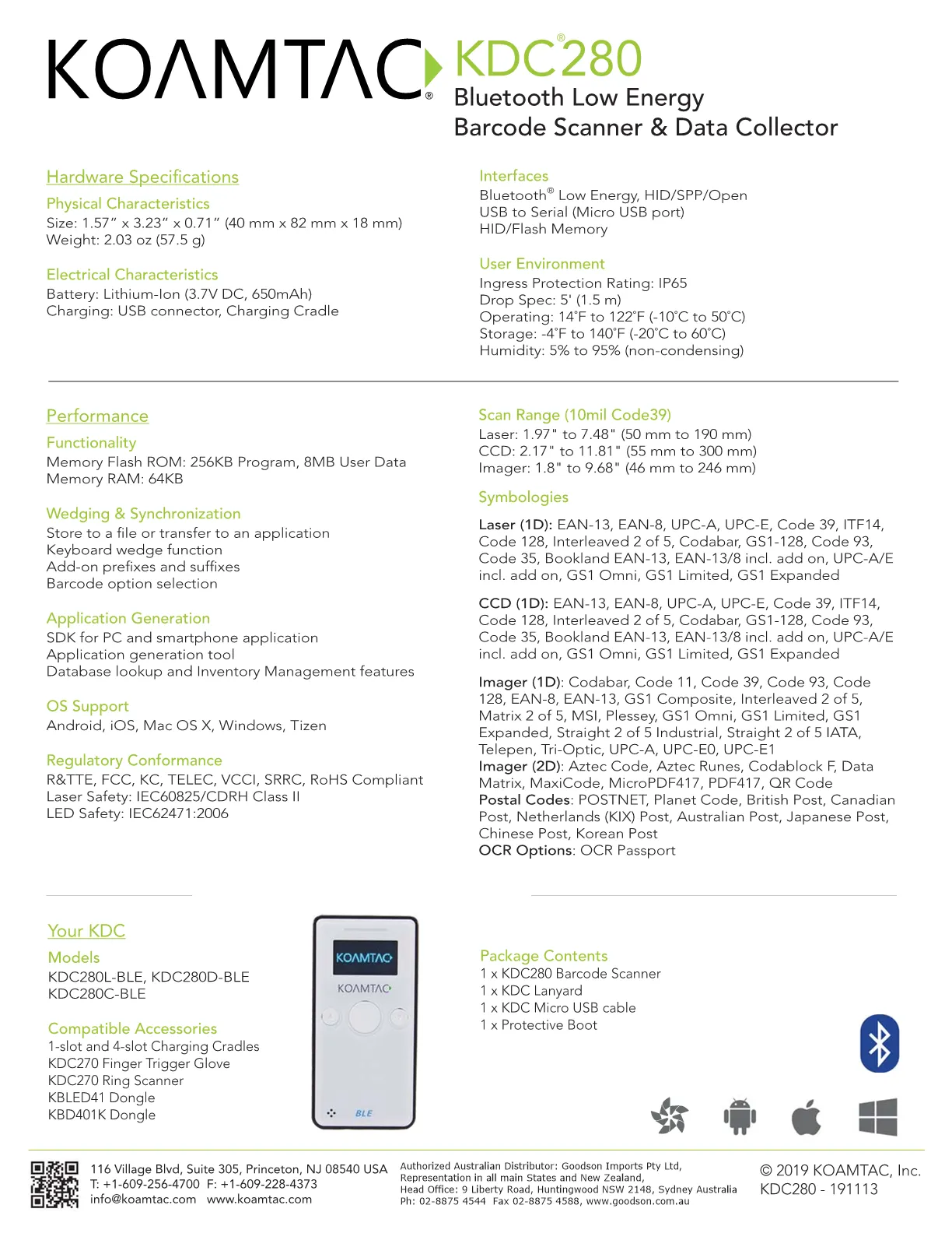 KOAMTAC KDC280L-BLE 1D CCD Bluetooth Scanner & Data - 249400
